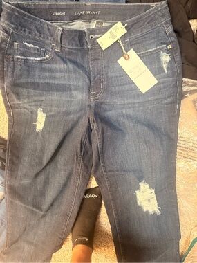 Lane Bryant Dark Blue Straight Leg Distressed Jeans